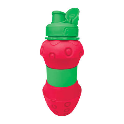 Borraccia Sportiva Pieghevole in Silicone 600 ml Design Fragola con Moschettone