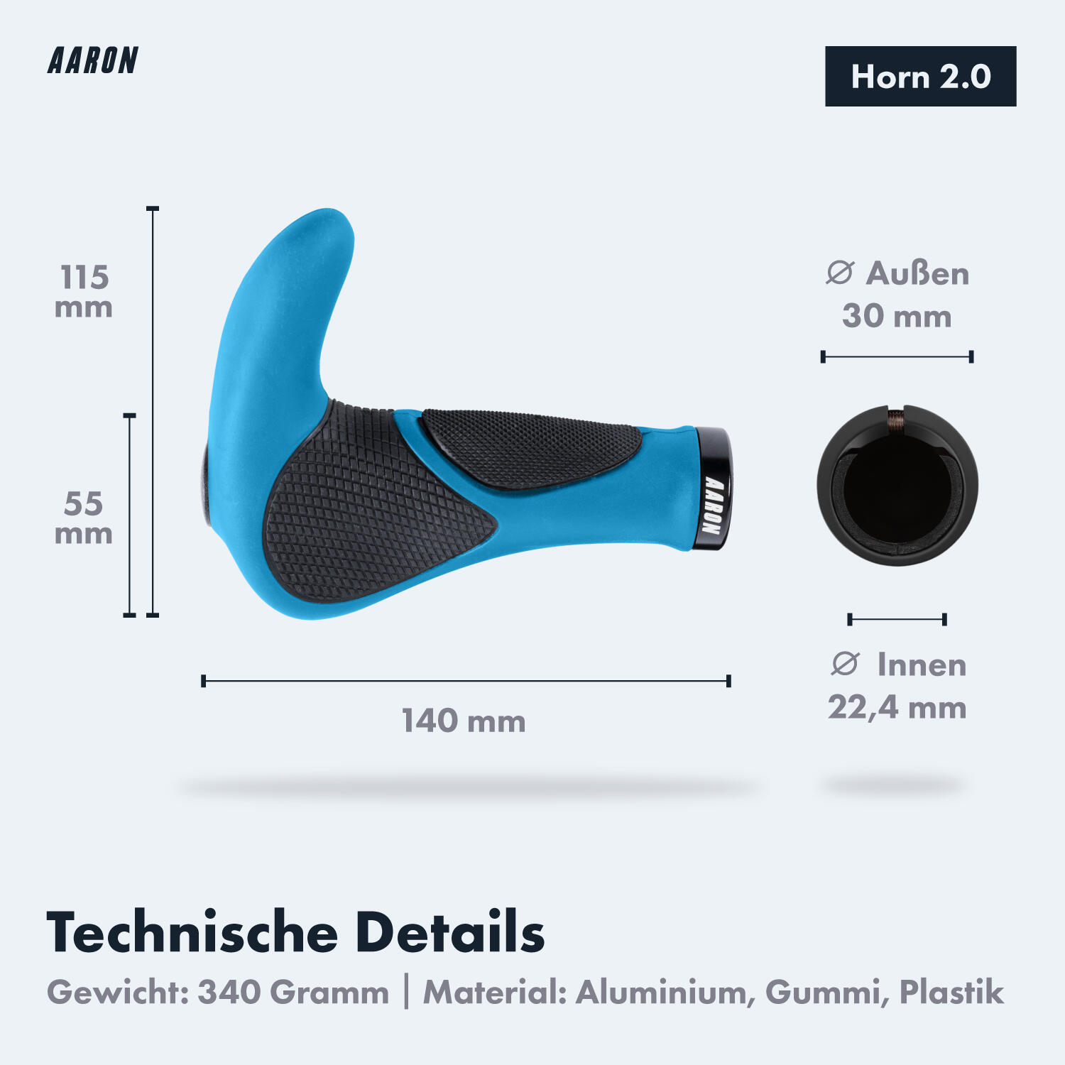Horn Fahrradgriff ergonomisch mit Gel-Dämpfung und Lock-On - Blau 3/5