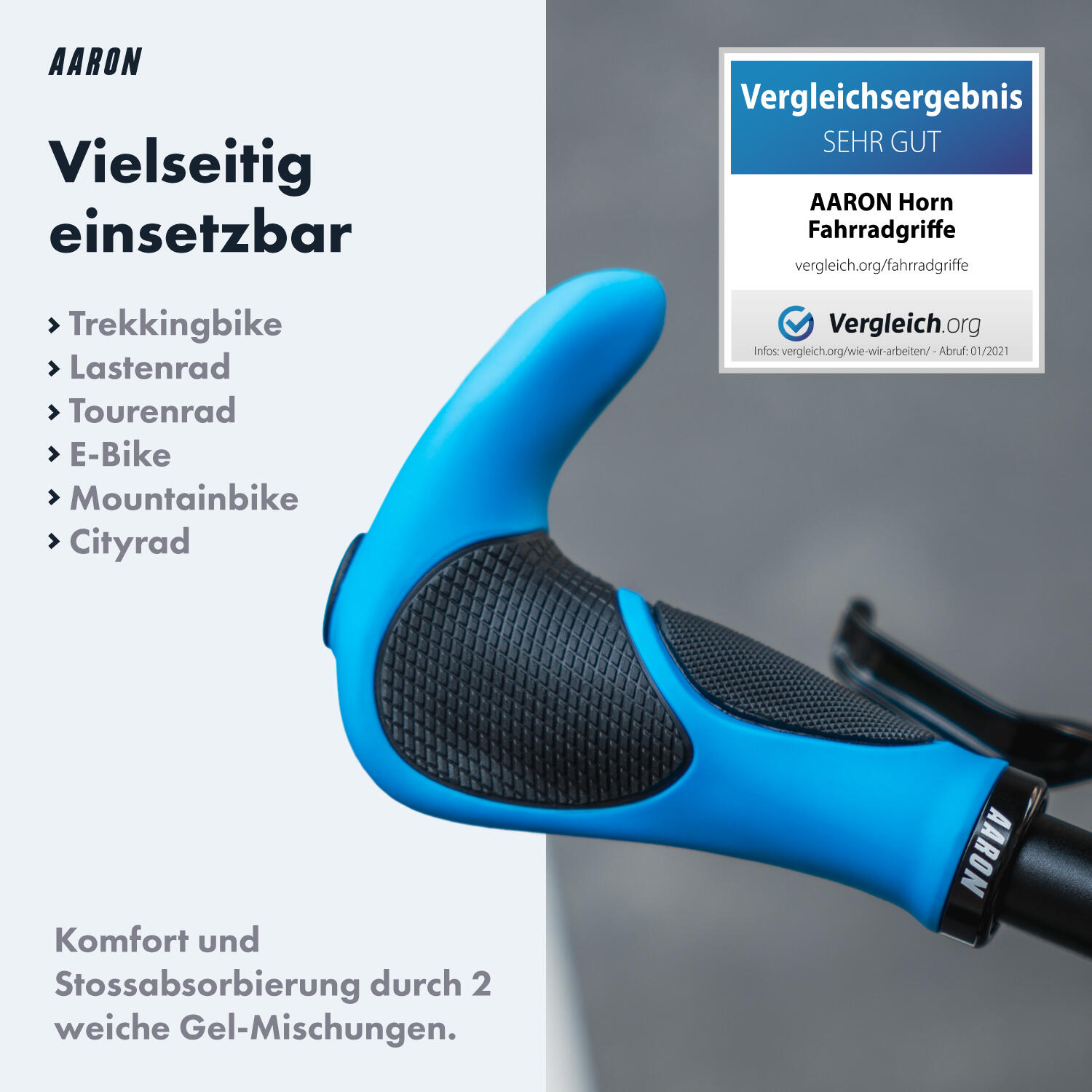 Horn Fahrradgriff ergonomisch mit Gel-Dämpfung und Lock-On - Blau 4/5