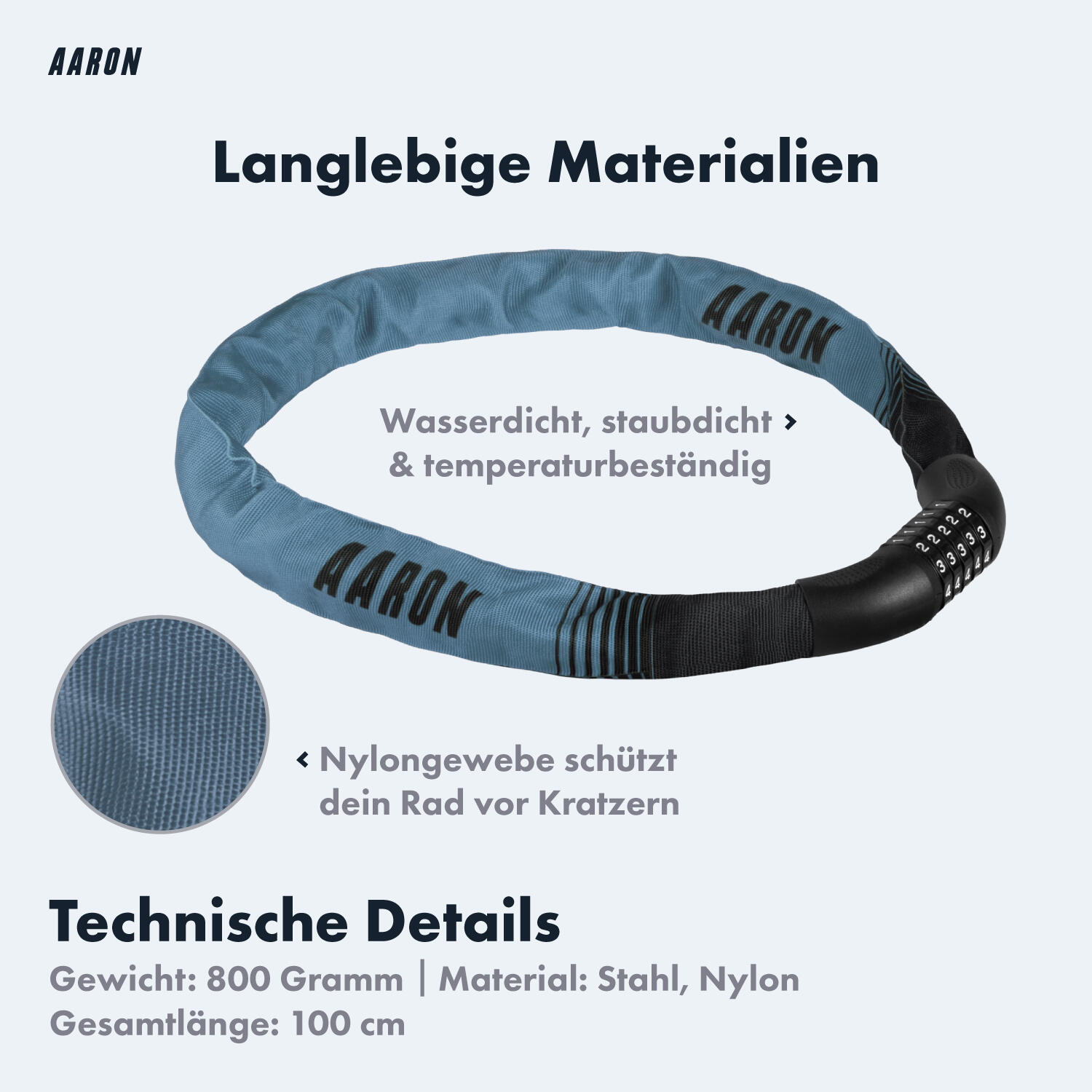 Lock One Fahrradschloss mit 5-stelligem Zahlencode - Graublau 3/7