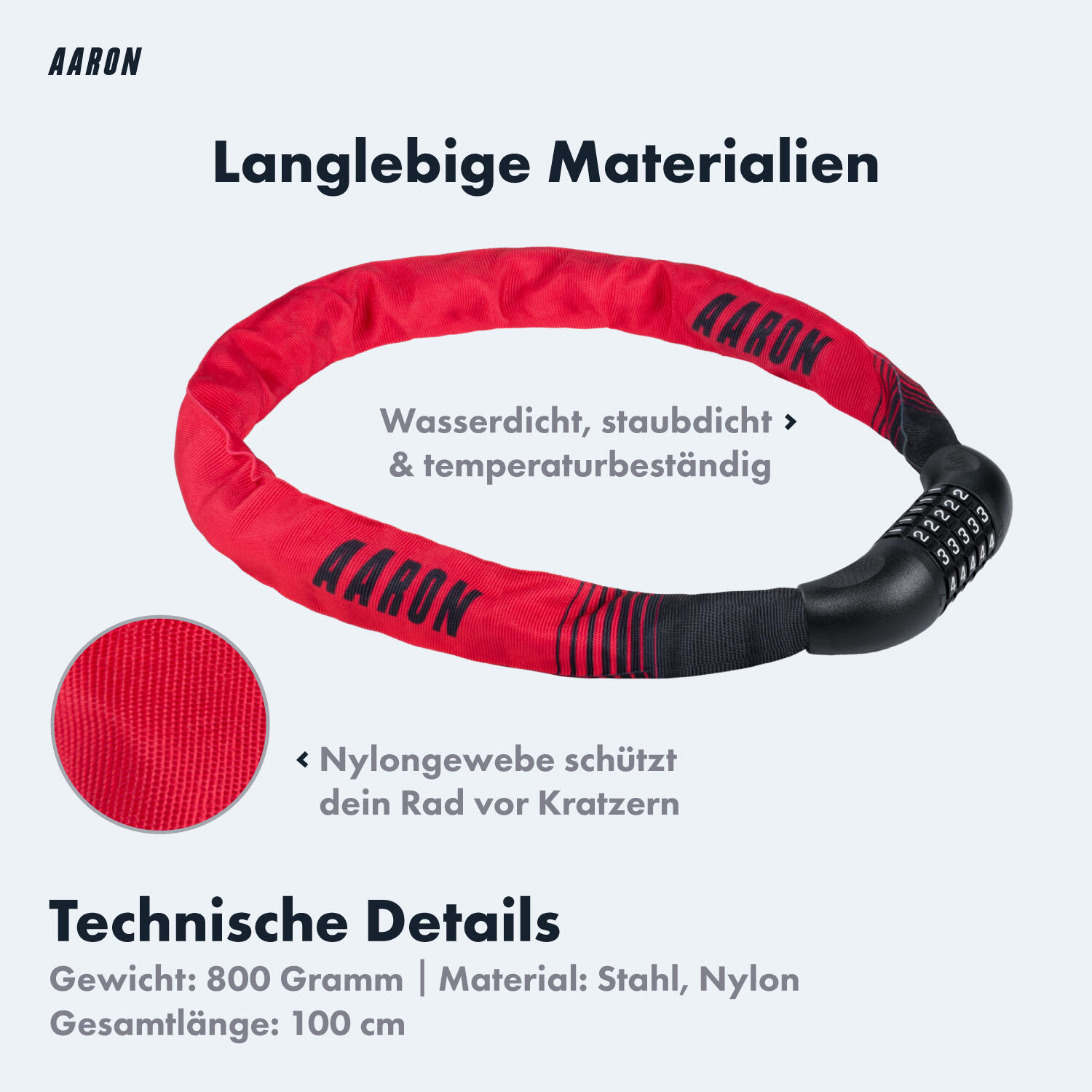 Lock One Fahrradschloss mit 5-stelligem Zahlencode - Rot 3/7