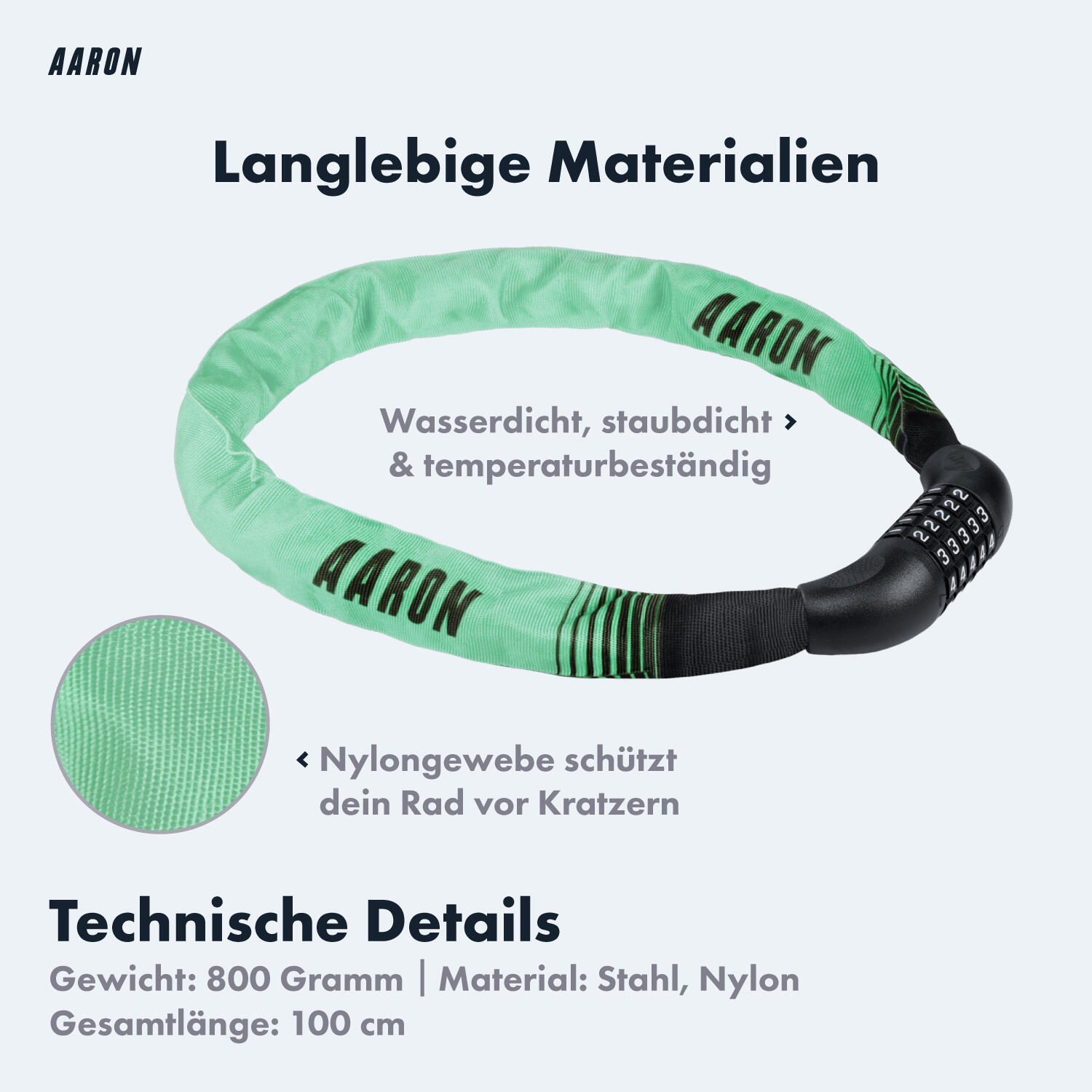 Lock One Fahrradschloss mit 5-stelligem Zahlencode - Mintgrün 3/7