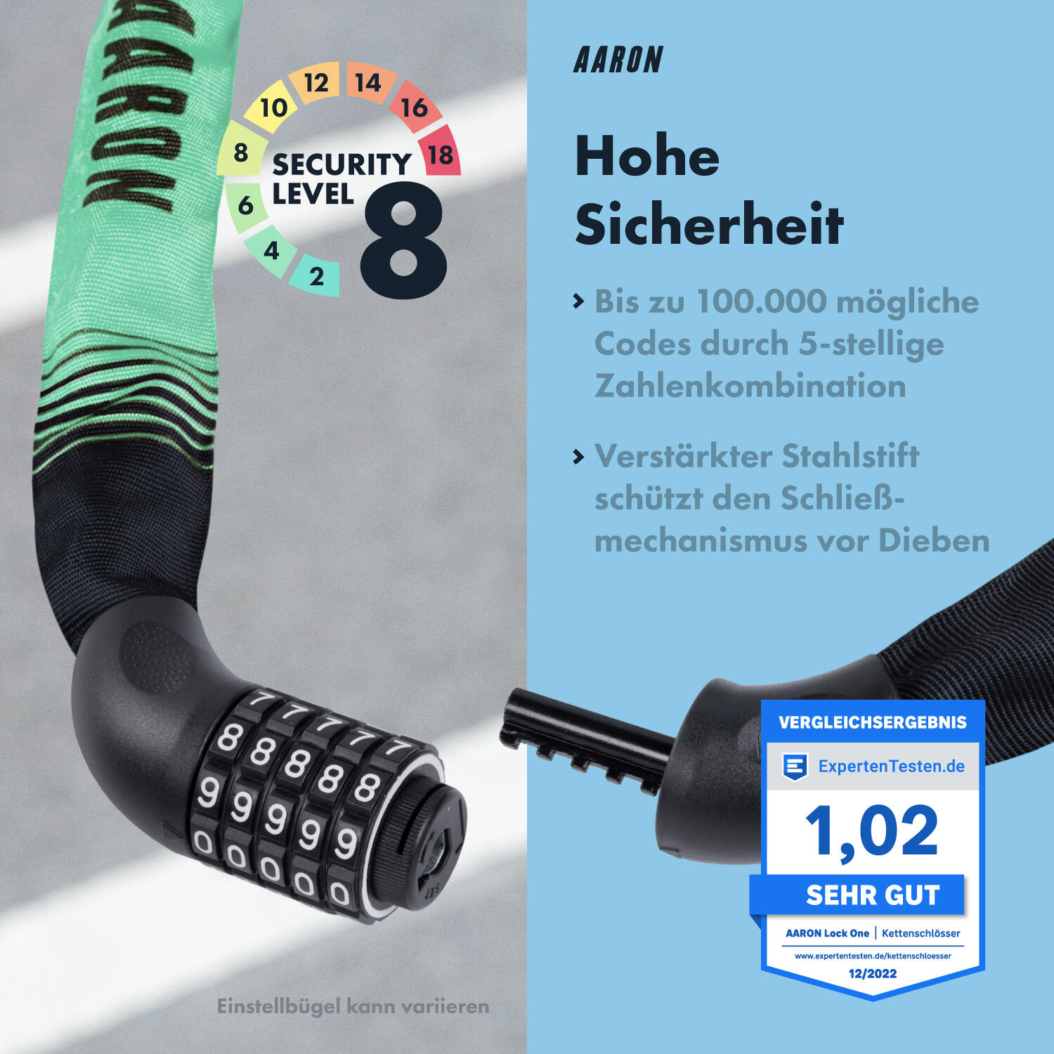 Lock One Fahrradschloss mit 5-stelligem Zahlencode - Mintgrün 4/7