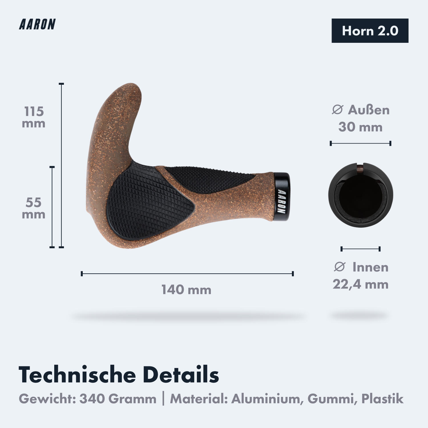 Horn Fahrradgriff ergonomisch mit Gel-Dämpfung und Lock-On - Kork 3/5
