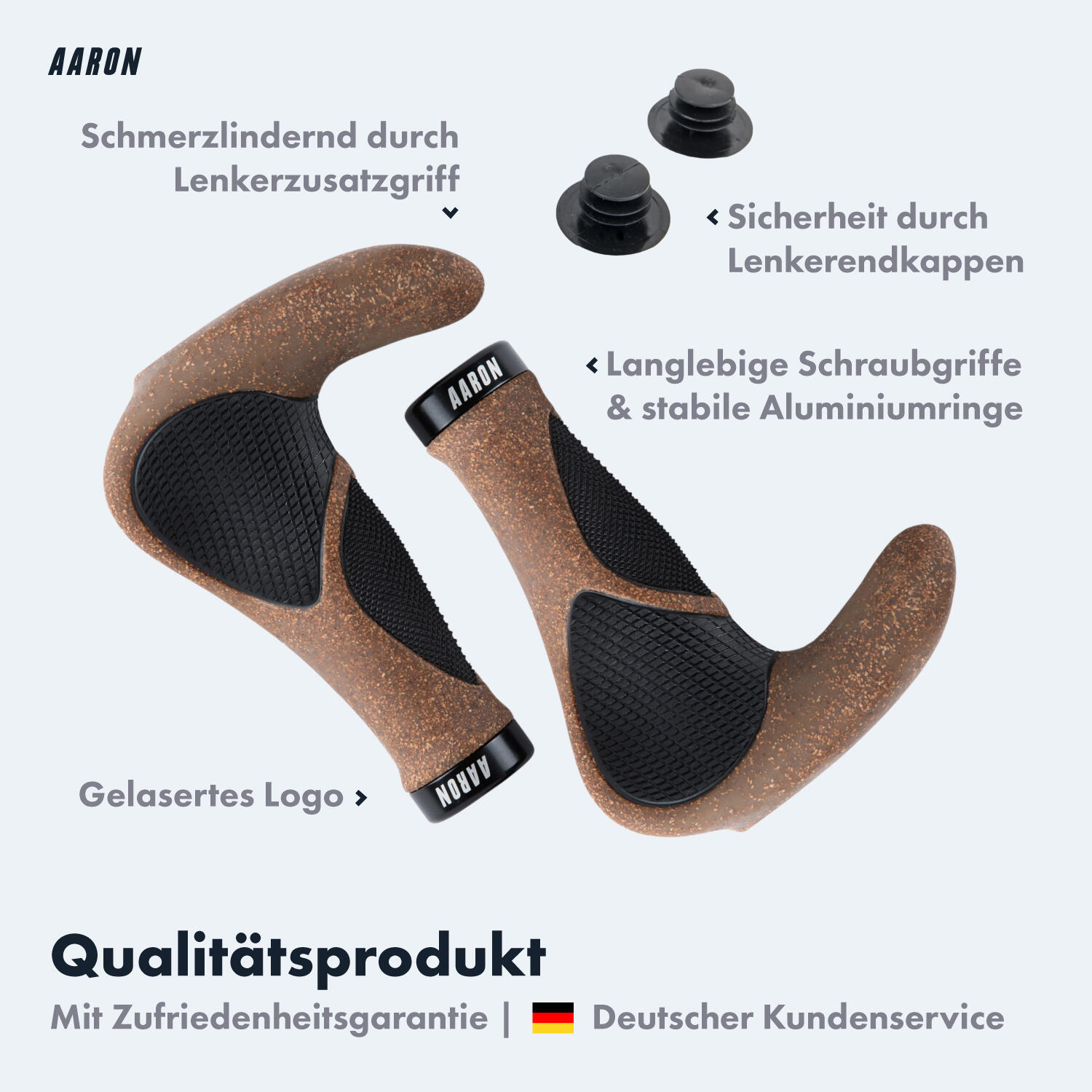 Horn Fahrradgriff ergonomisch mit Gel-Dämpfung und Lock-On - Kork 2/5