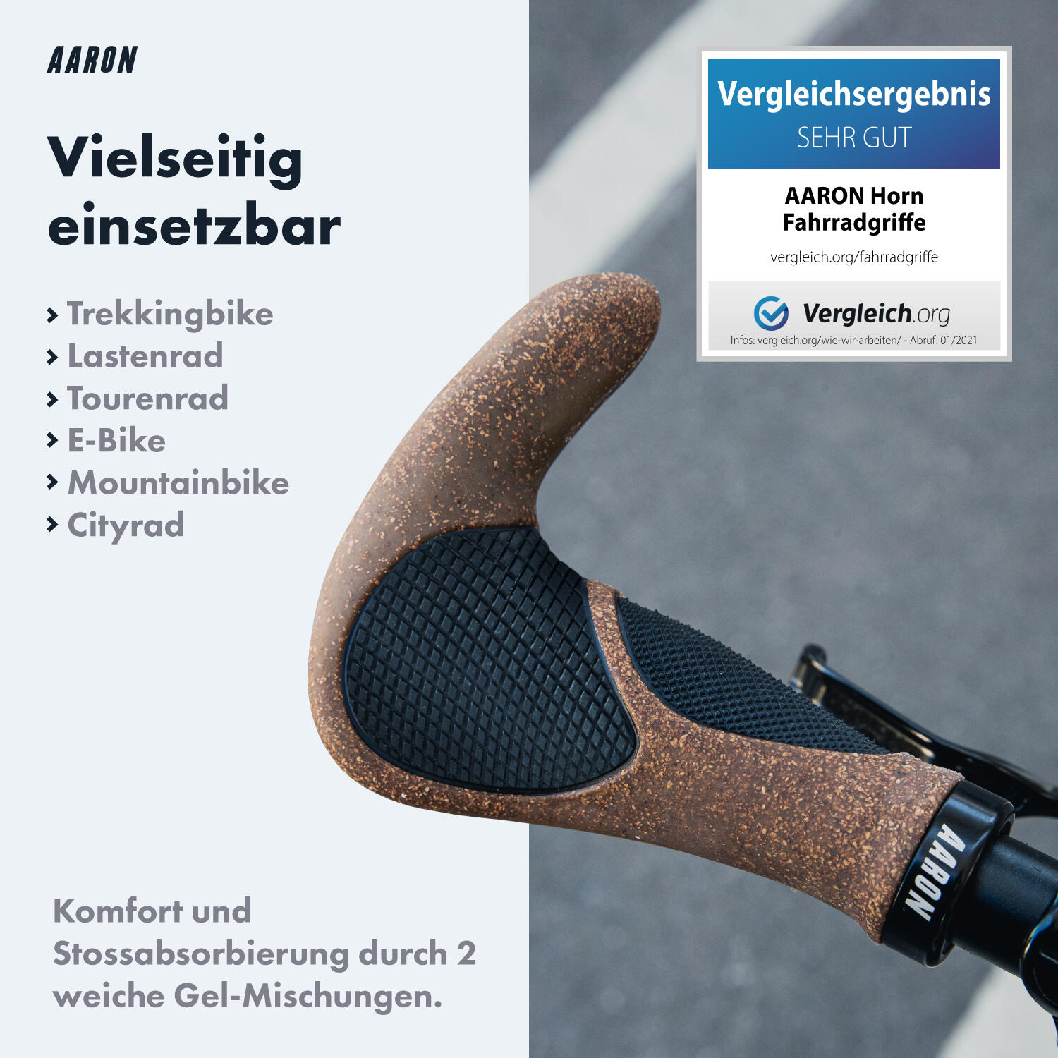 Horn Fahrradgriff ergonomisch mit Gel-Dämpfung und Lock-On - Kork 4/5