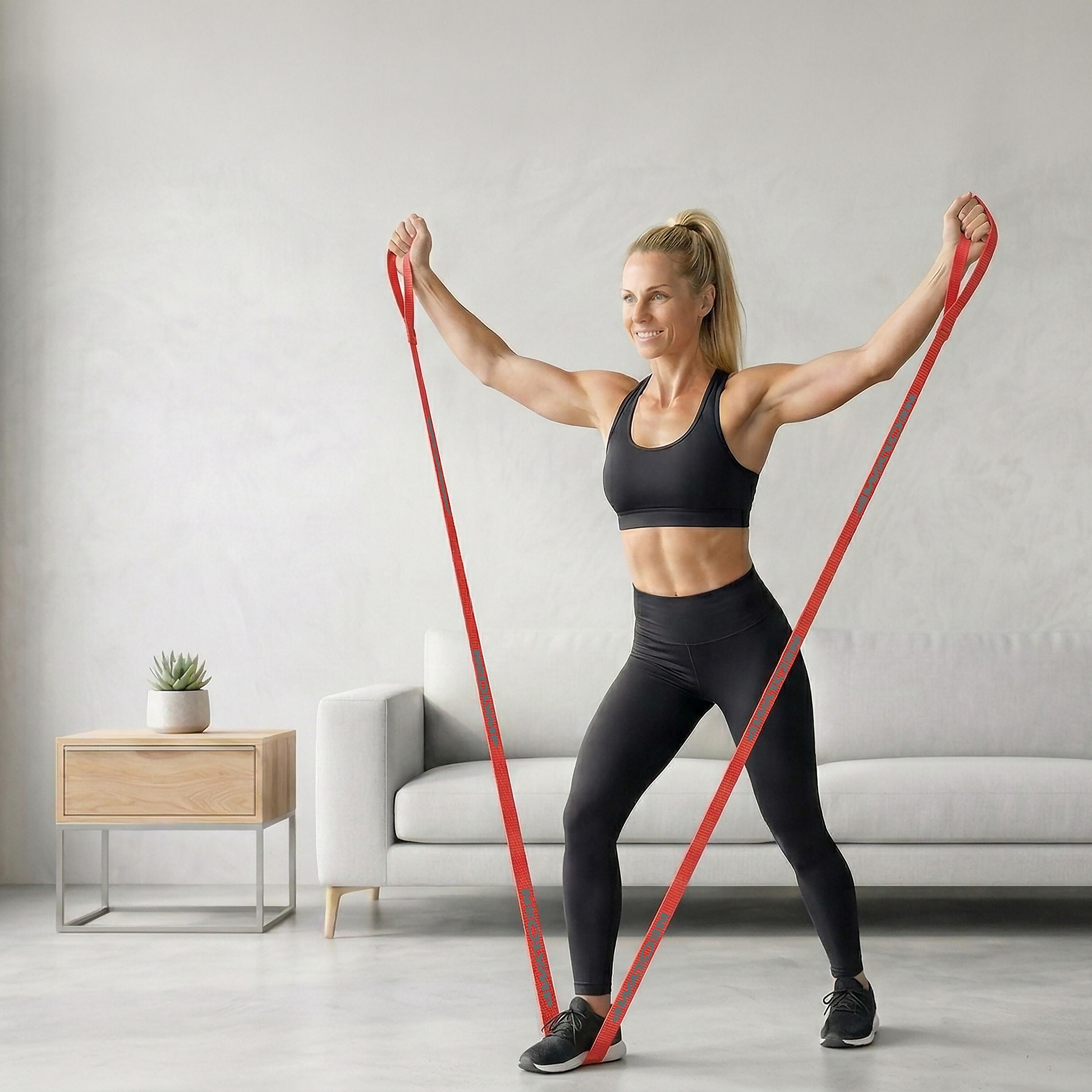 Fitnessband mit Schlaufen aus Stoff  Widerstandsstufe 2 mittel für Krafttraining 5/7