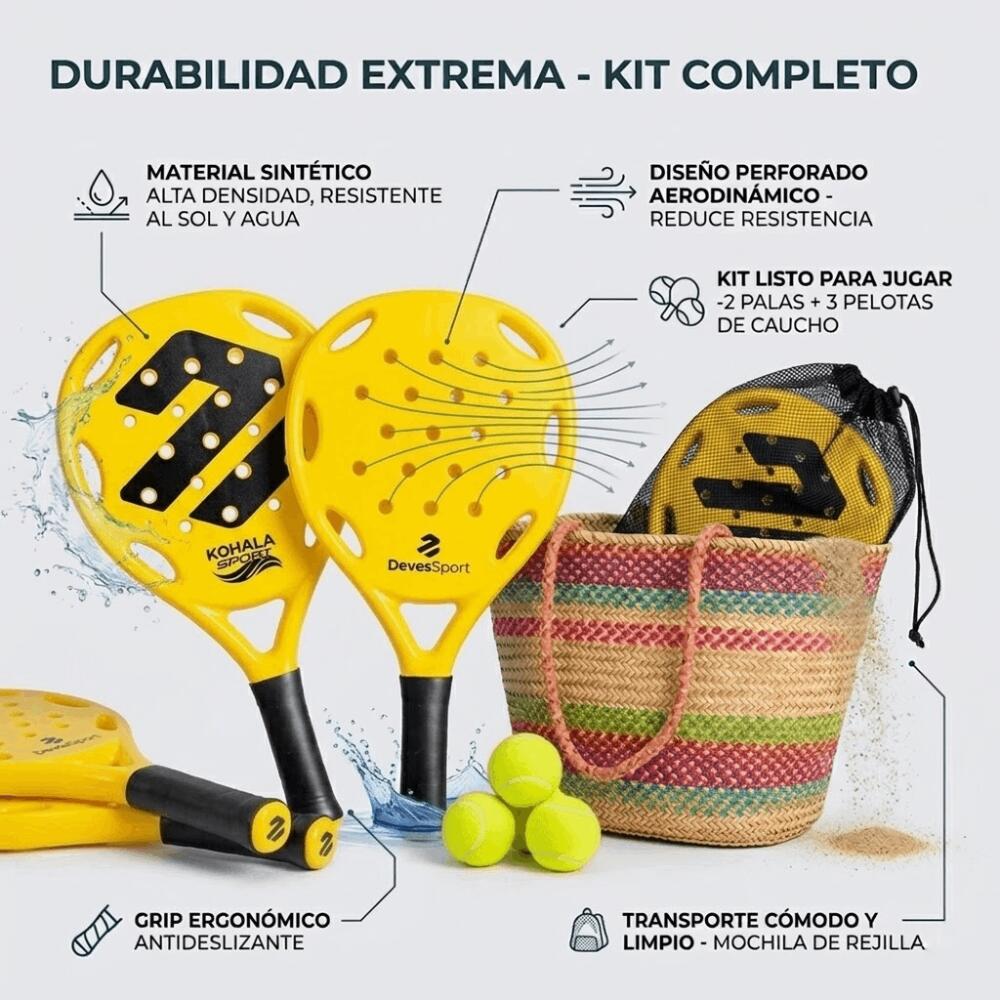Conjunto de Raquetes de Praia - 2 Raquetes + 3 Bolas + Saco de Transporte 2/5