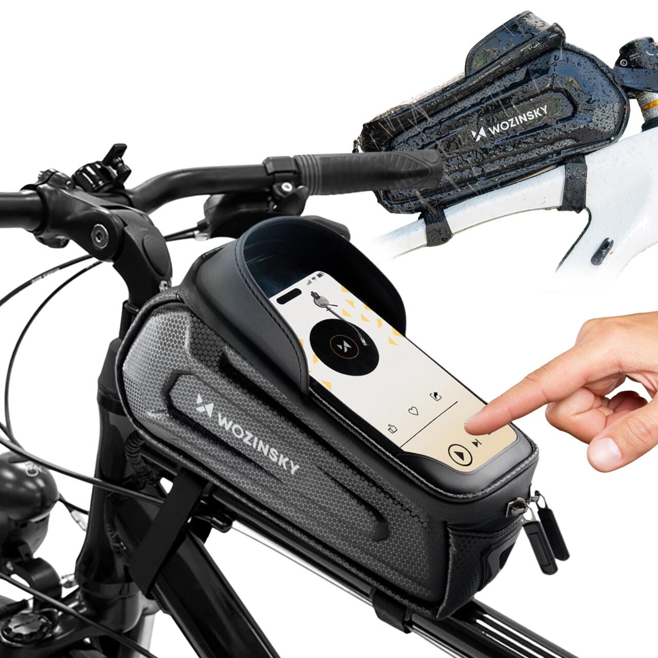 Sakwa rowerowa Wozinsky na ramę pancerna z kieszonką na telefon 1.7 l - czarna