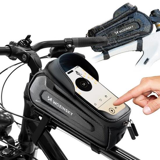 Sakwa rowerowa Wozinsky na ramę pancerna z kieszonką na telefon 1.7 l - czarna