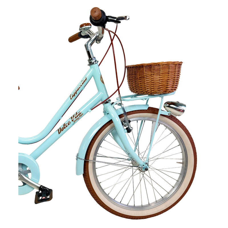 Bicicletă pentru fete Dolce Vita CAPPUCCINO 20" 6V cu coș - Albastru deschis