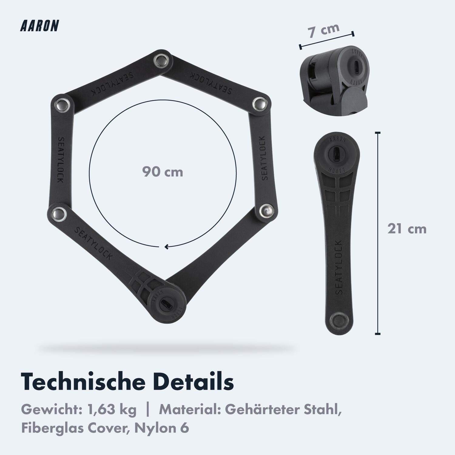 Premium Faltschloss 90 cm - Sicherheitsstufe 18 - gehärteter Stahl 6/7
