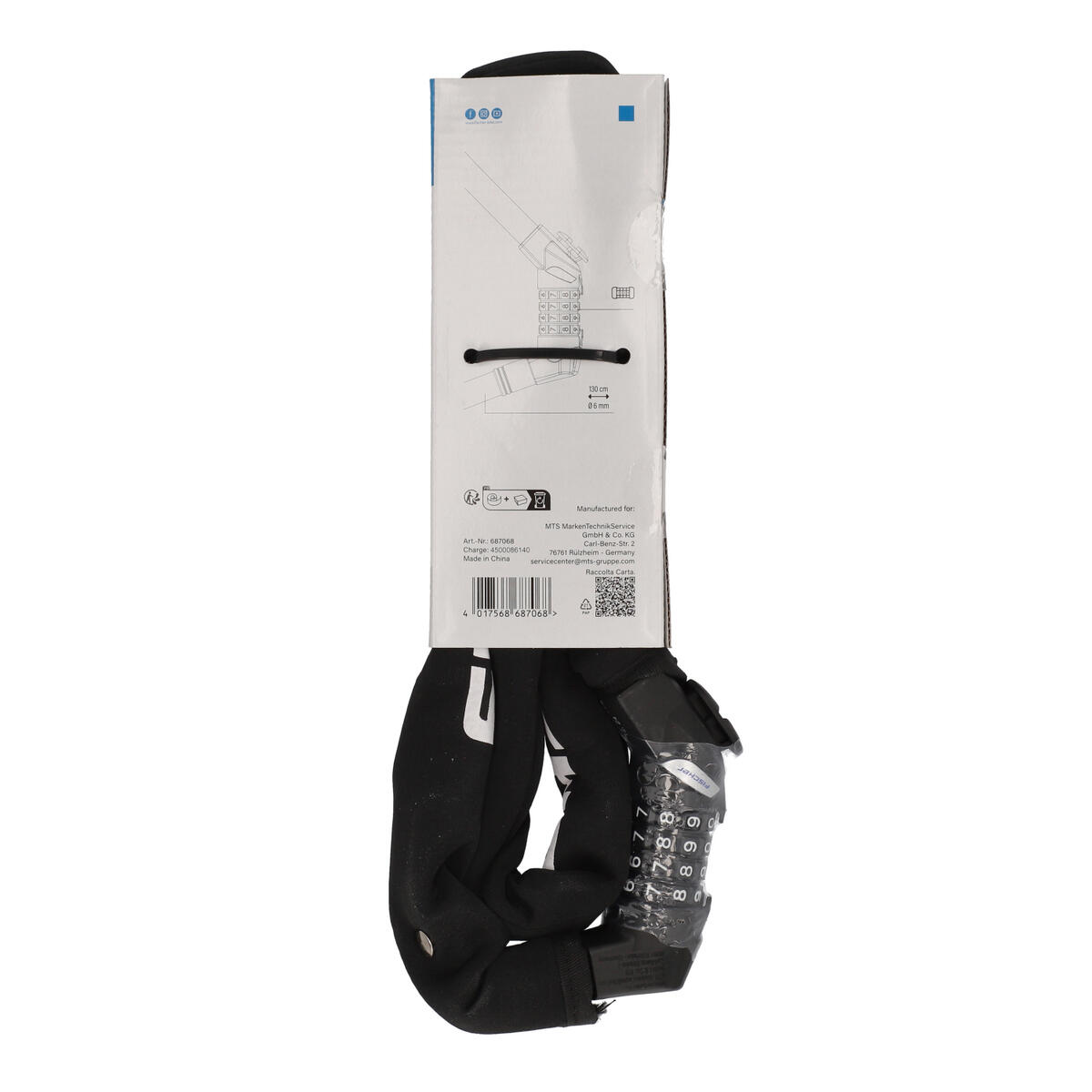 Kettenschloss Neopren 130cm 6mm Zahlen - schwarz 6/7