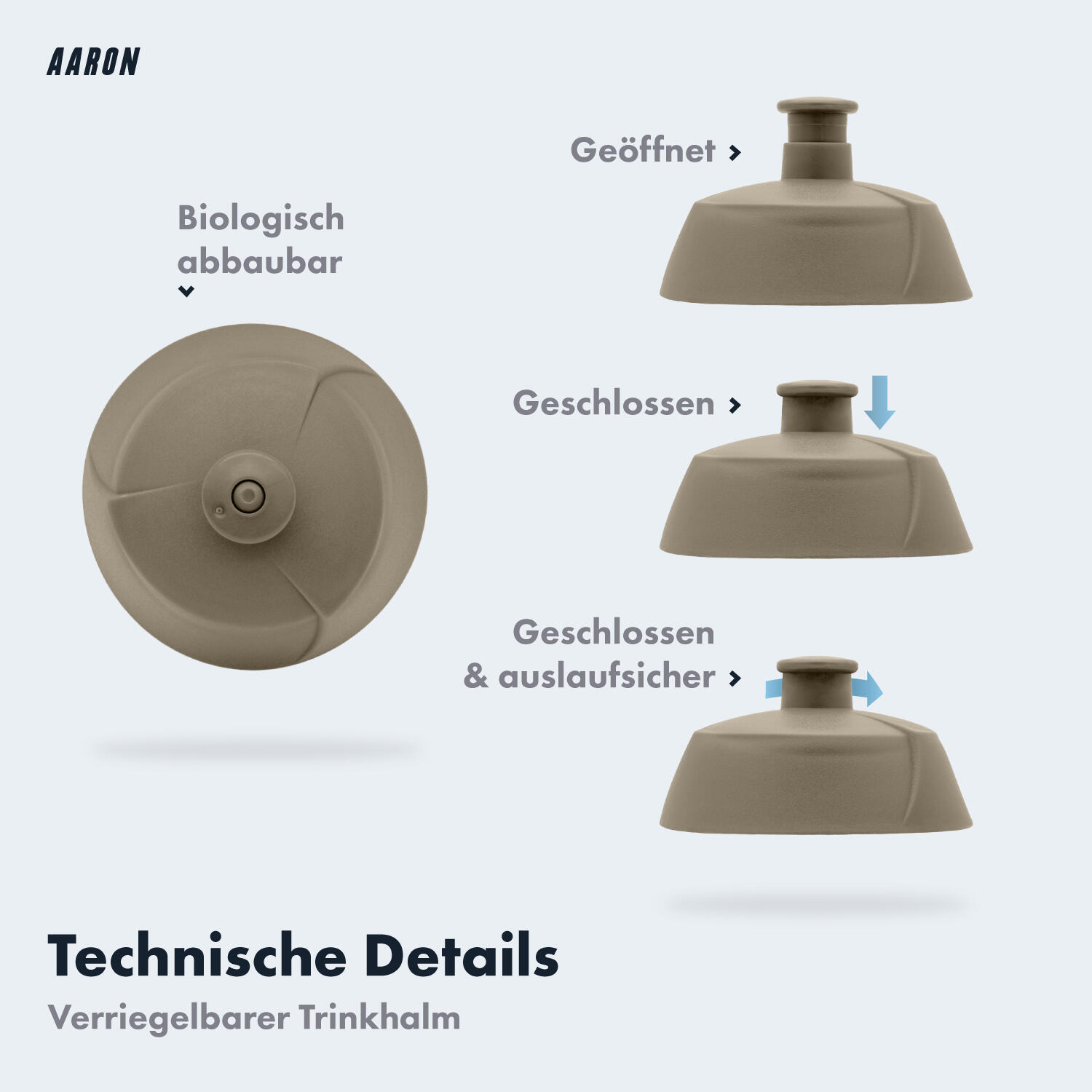 ECO Fahrrad-Trinkflasche - 500 ml, biologisch abbaubar, BPA-frei - Beige 3/5