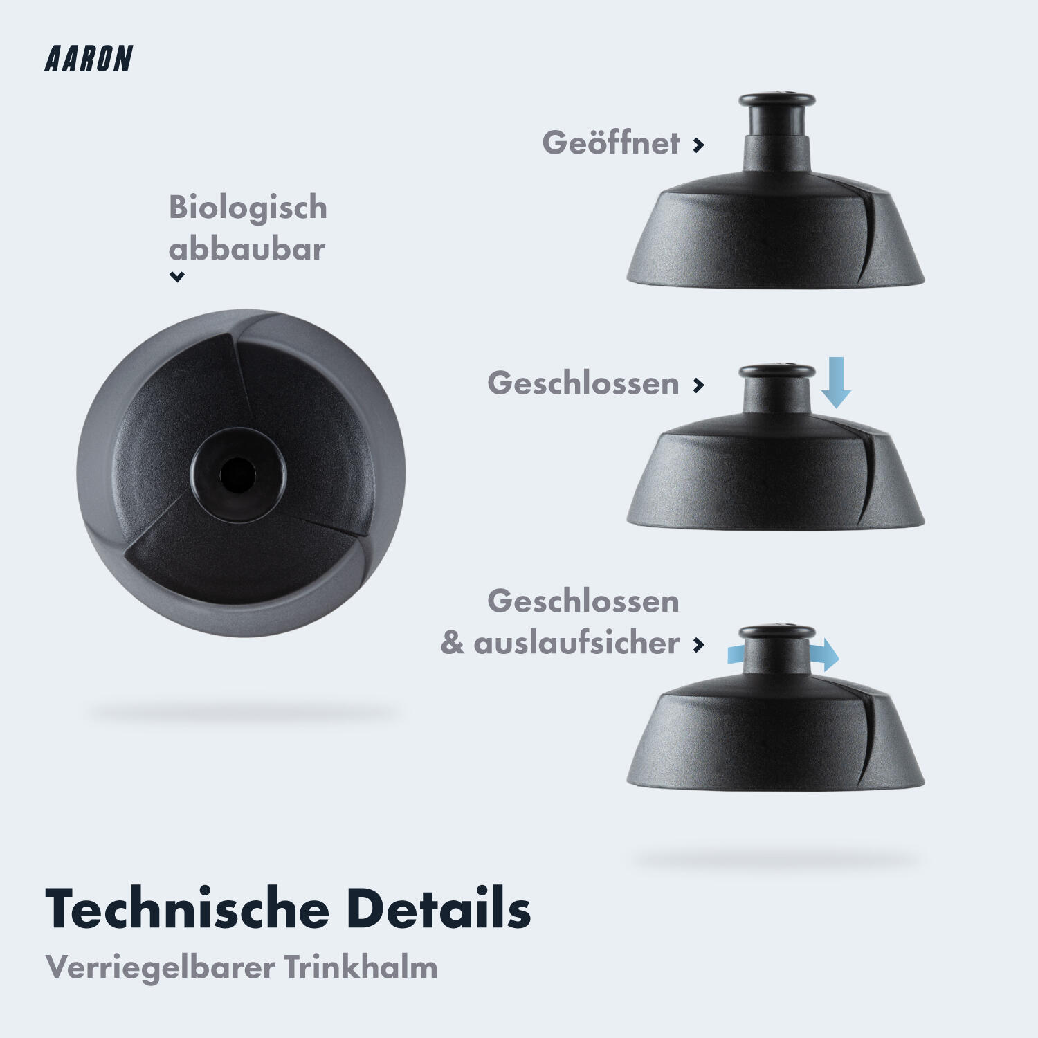 ECO Fahrrad-Trinkflasche - 500 ml, biologisch abbaubar, BPA-frei - Schwarz 3/5