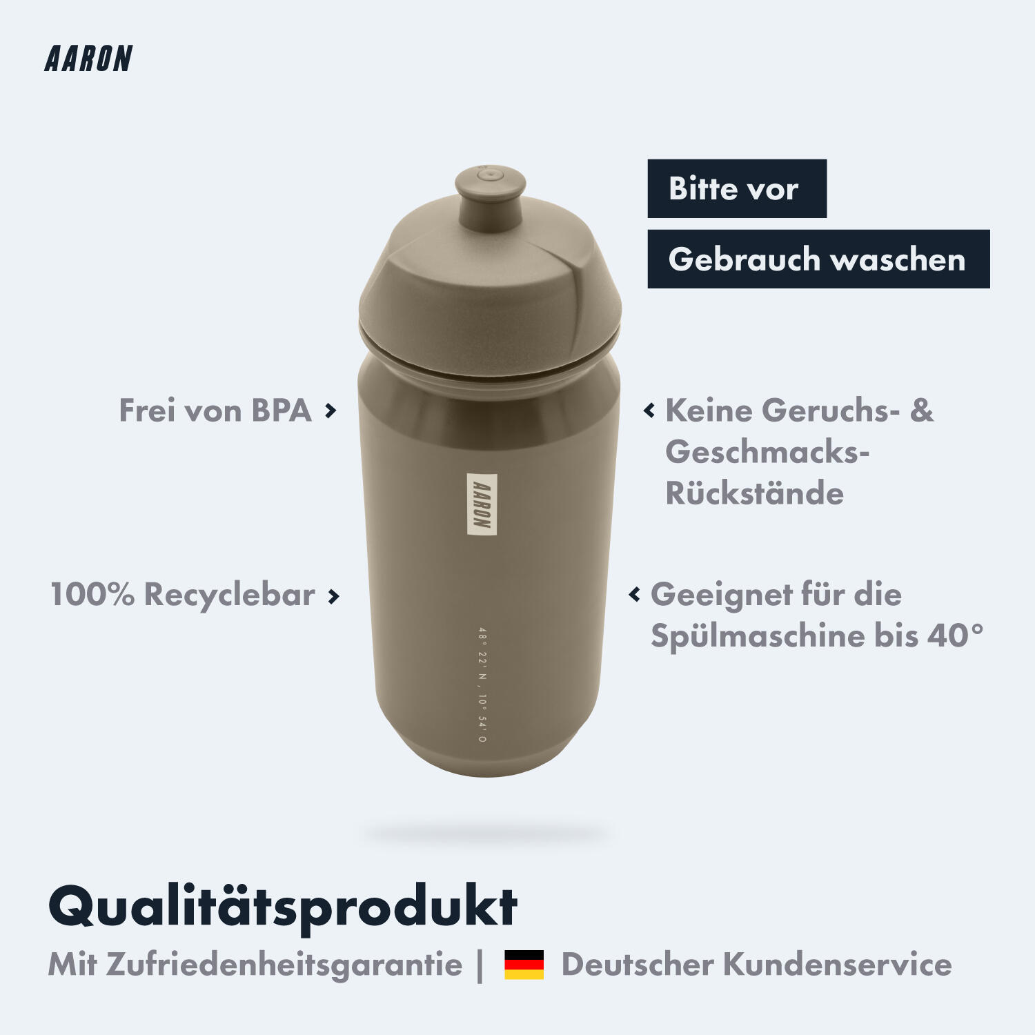 ECO Fahrrad-Trinkflasche - 500 ml, biologisch abbaubar, BPA-frei - Beige 2/5