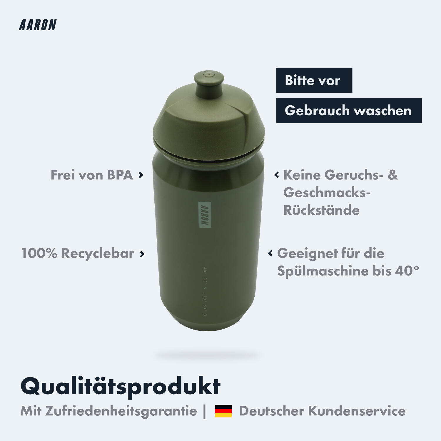 ECO Fahrrad-Trinkflasche - 500 ml, biologisch abbaubar, BPA-frei - Grün 2/5