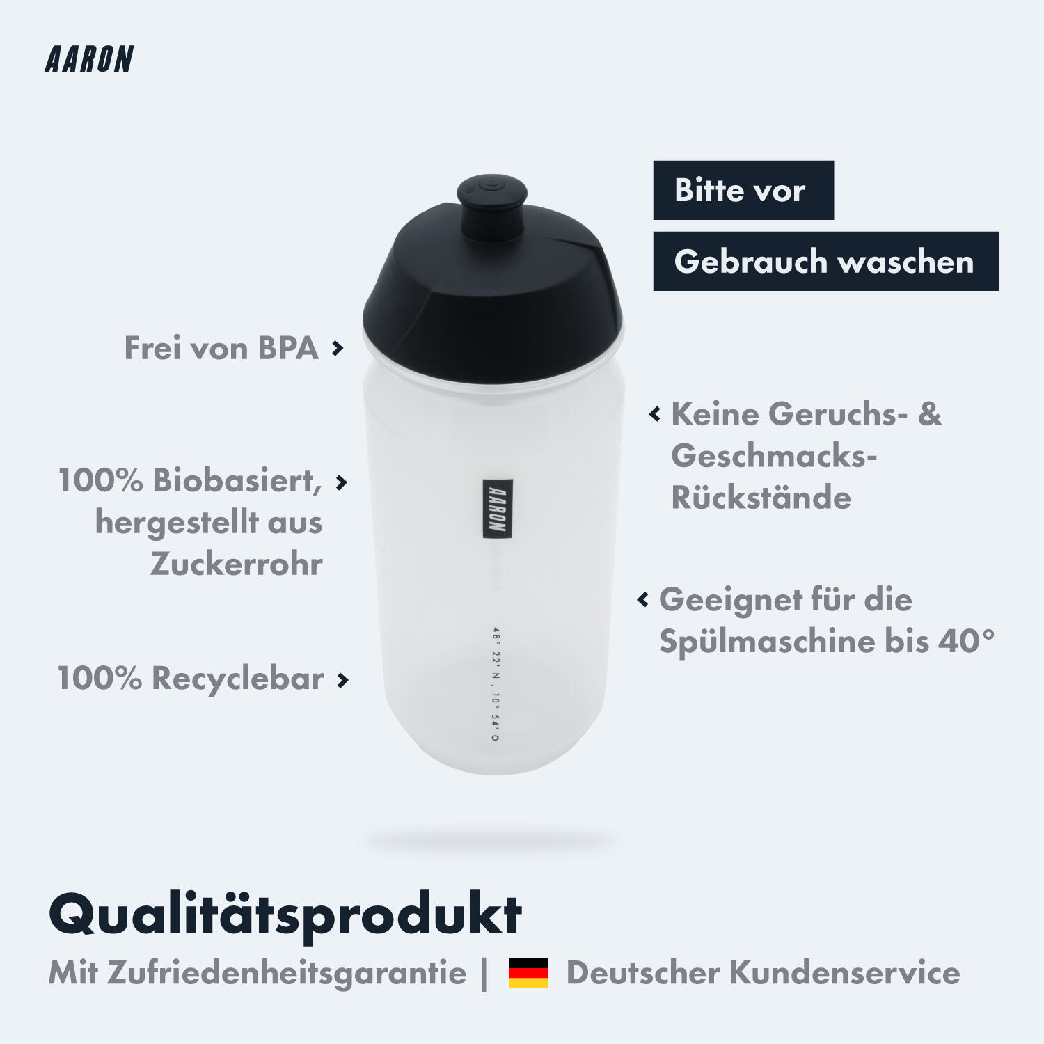ECO Fahrrad-Trinkflasche - 500 ml, biologisch abbaubar, BPA-frei - Transp. 2/6