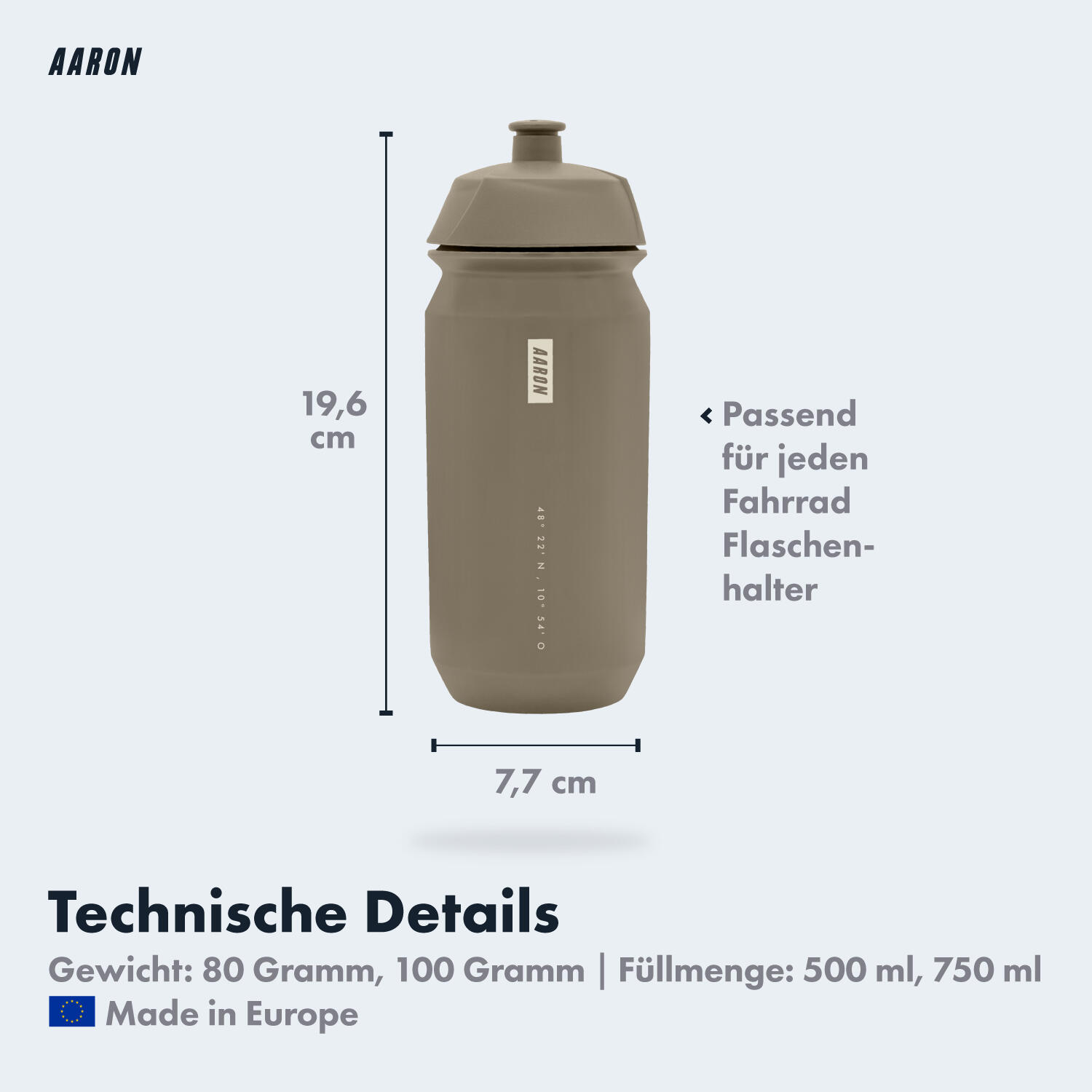 ECO Fahrrad-Trinkflasche - 500 ml, biologisch abbaubar, BPA-frei - Beige 5/5