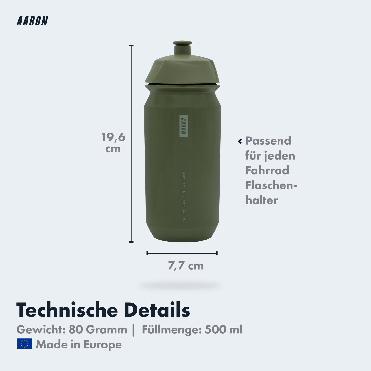 ECO Fahrrad-Trinkflasche - 500 ml, biologisch abbaubar, BPA-frei - Grün 5/5