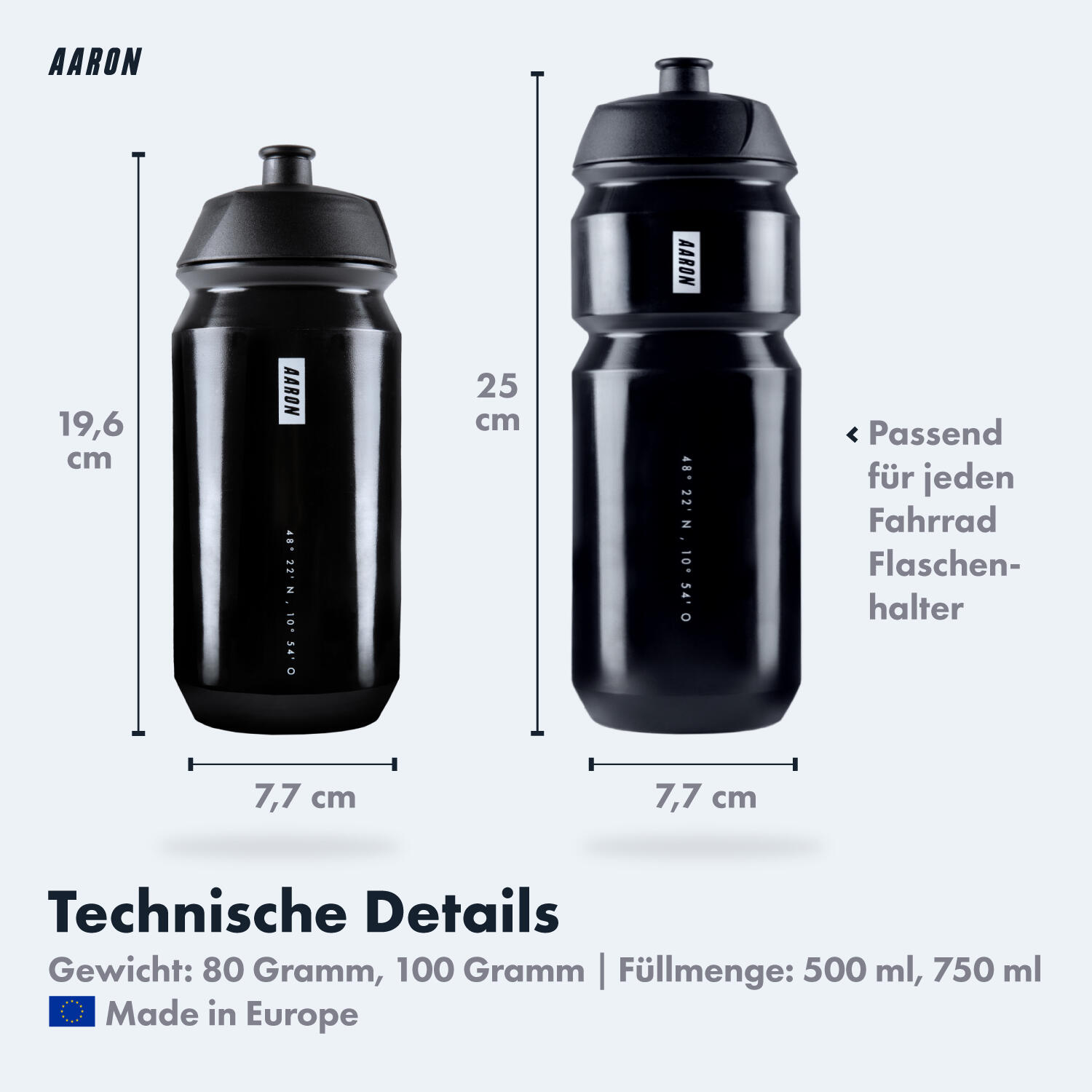 ECO Fahrrad-Trinkflasche - 500 ml, biologisch abbaubar, BPA-frei - Schwarz 5/5
