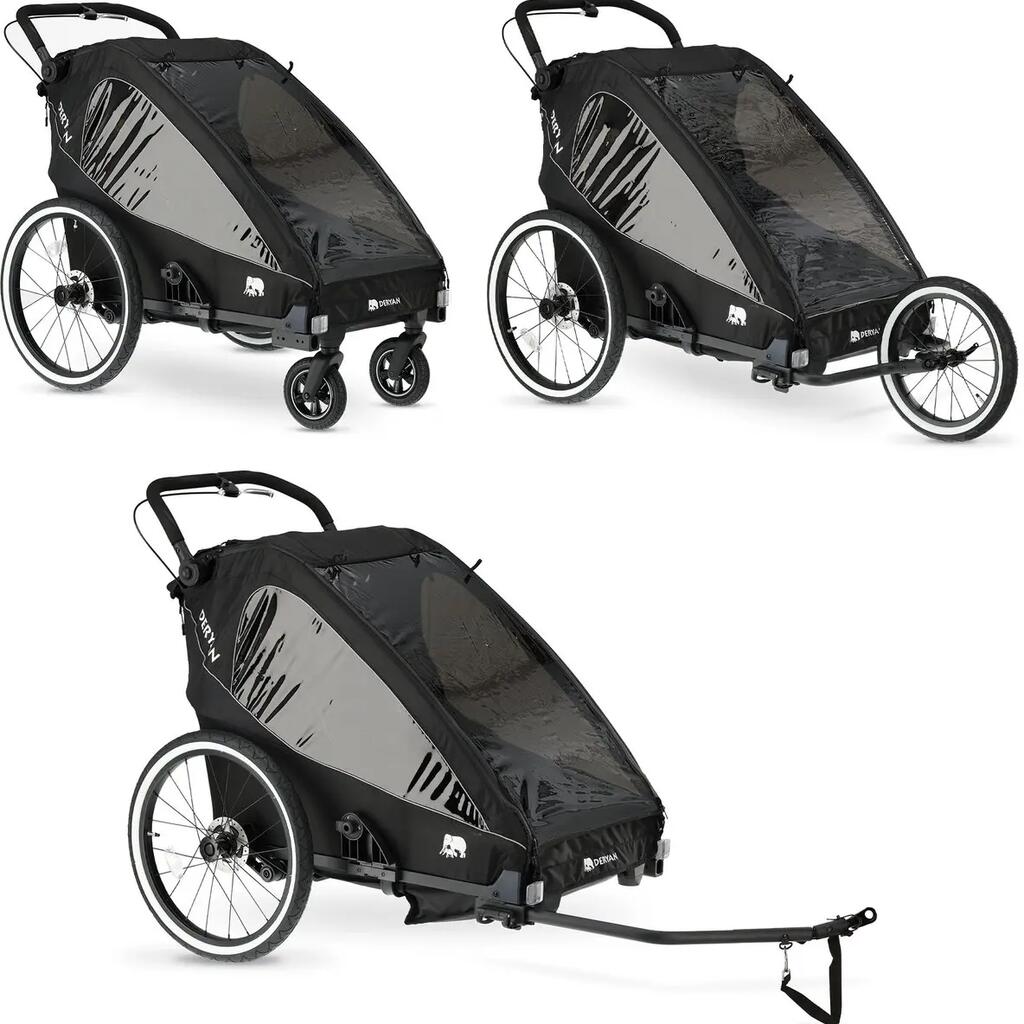 Luxury Bike Trailer - 3-in-1 Bike Trailer - Stroller - 2 Person - Black