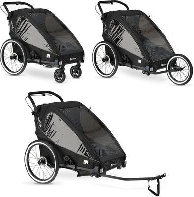 Rimorchio bici di lusso V2 - Rimorchio bici 3-in-1 - Passeggino - 2 posti - Nero