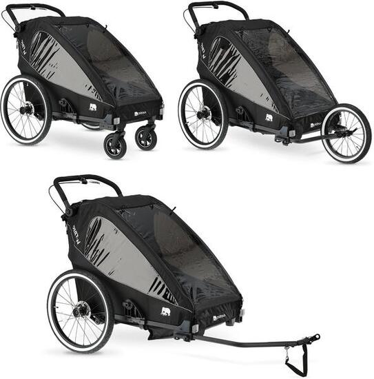 Rimorchio bici di lusso V2 - Rimorchio bici 3-in-1 - Passeggino - 2 posti - Nero