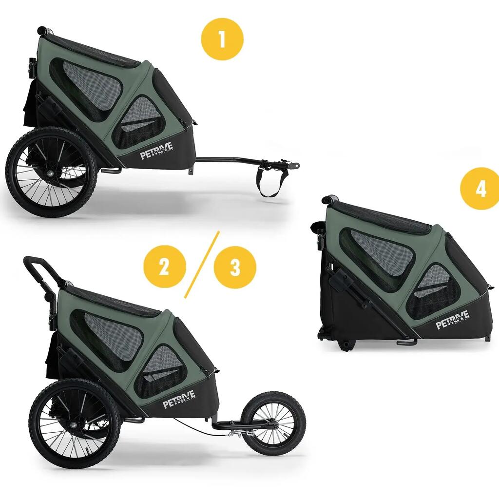 3-in-1 foldable bike trailer & jogger for dogs PETRIVE 30 kg