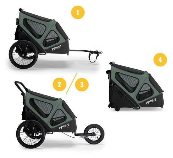 3-in-1 opvouwbare fietskar & jogger hond PETRIVE 30 kg