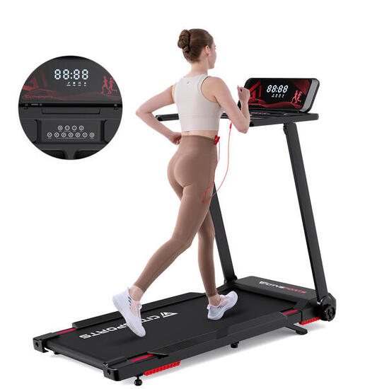 Tapis de Course CITYSPORTS Noir Pliable Inclinaison 7,7% 1400W- 8 km/h