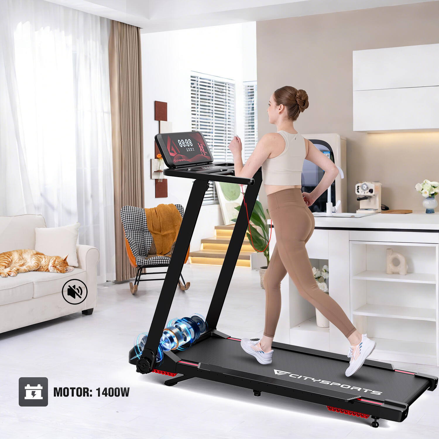 Passadeira CITYSPORTS Preto Dobrável Inclinação 7,7% 1400W- 8 km/h 7/7