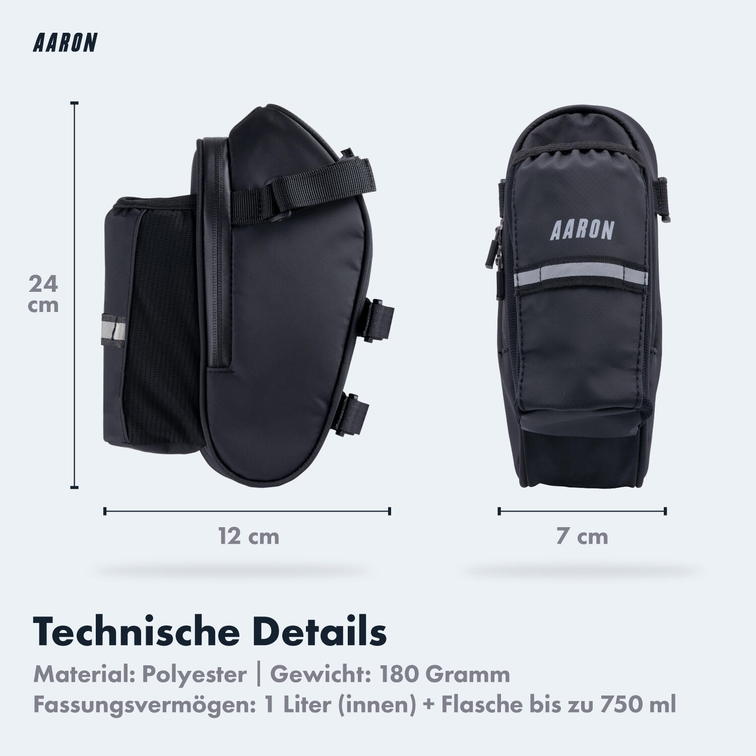 Essential - Fahrrad Satteltasche 1 L - mit Flaschenhalter & Reflektor 5/7
