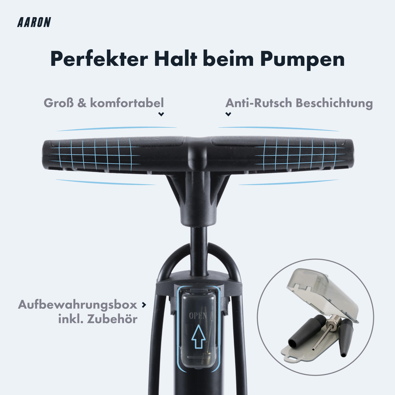AIR Standpumpe mit Manometer, Universell für alle Fahrradventile, Schwarz 4/6