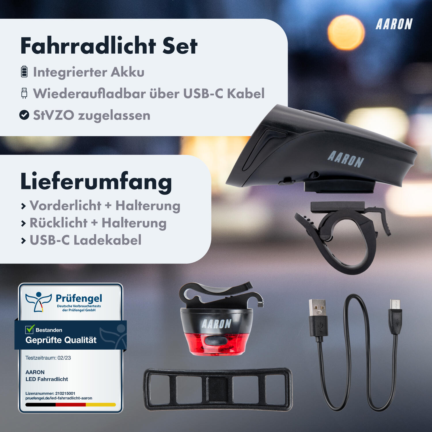 LUX Pro Fahrradlicht Set - 100 Lux, StVZO zugelassen, Front- und Rücklicht 2/7