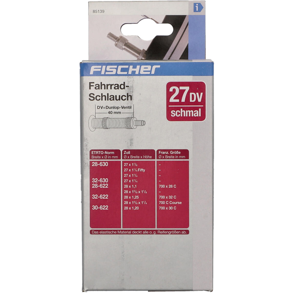 FISCHER Fahrradschlauch 27 schmal DV 3/4