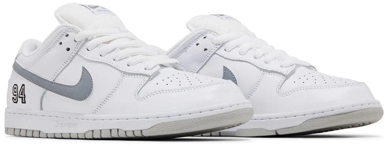 Nike SB Dunk Low Supreme 94 White Metallic Silver 5/5