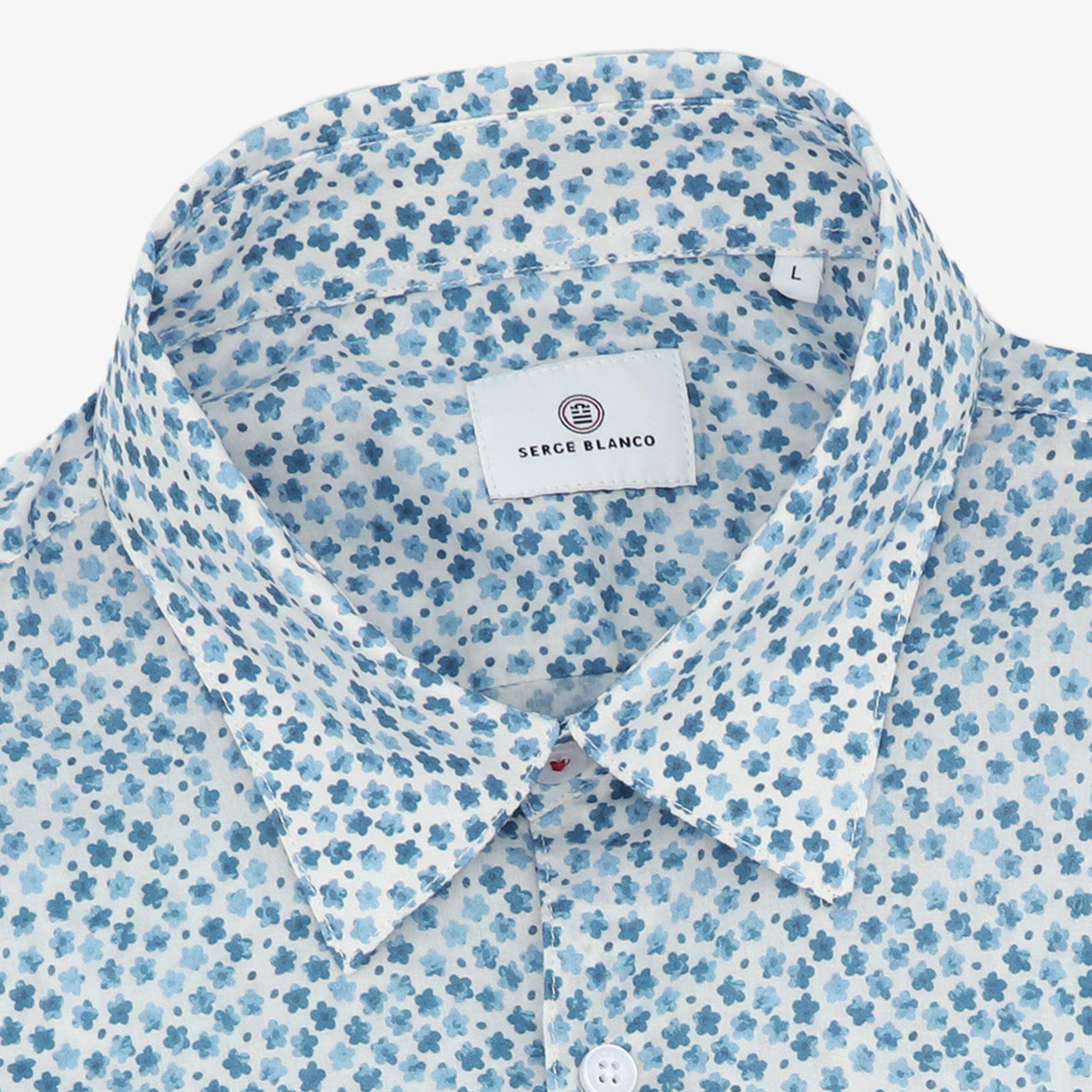 Camicia a maniche lunghe in cotone blu stampata 3/5