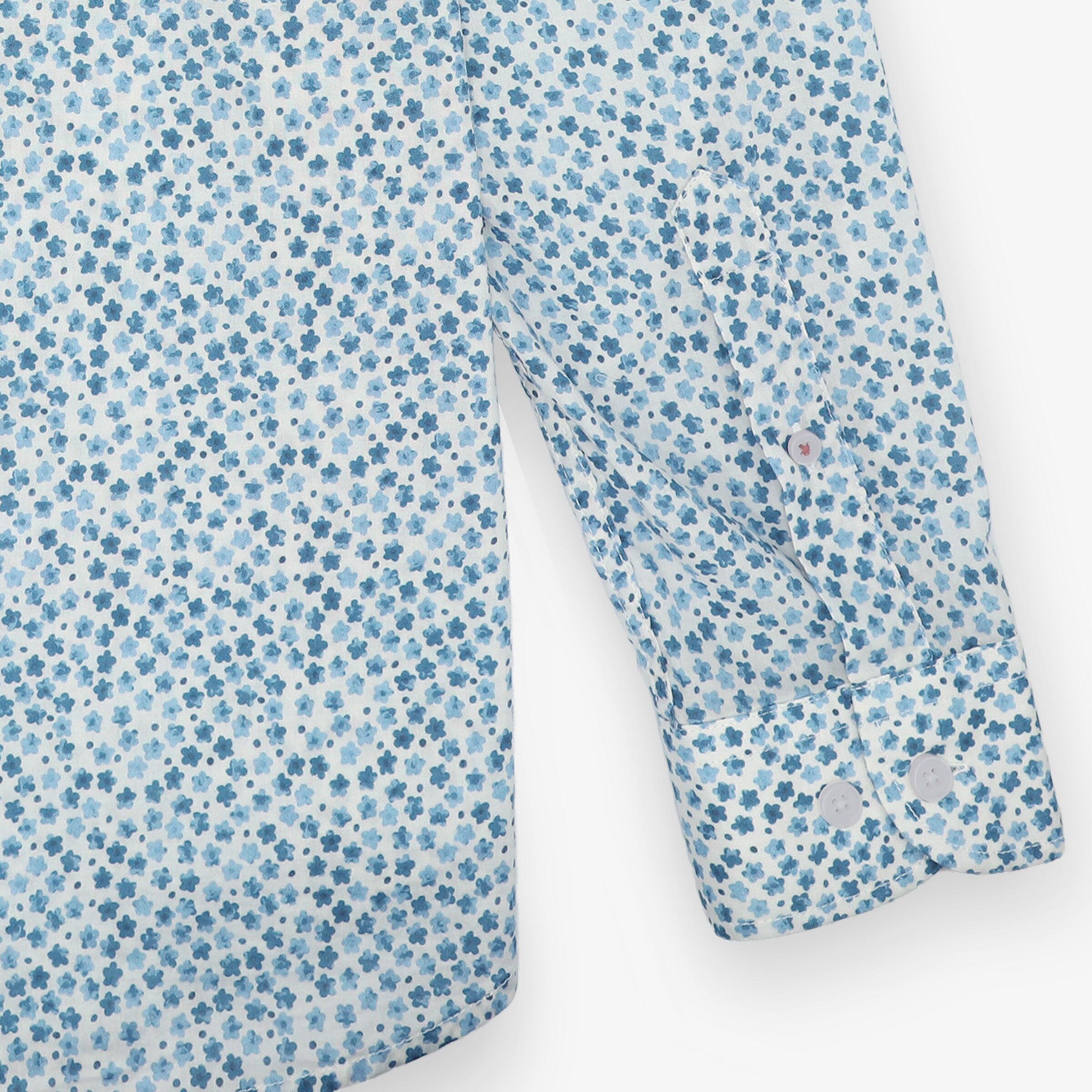 Camicia a maniche lunghe in cotone blu stampata 4/5