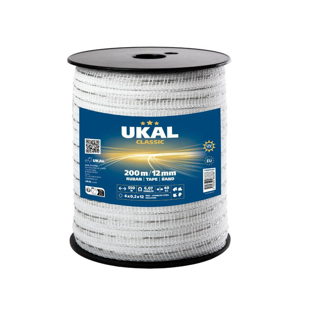 Ruban 12 mm blanc CLASSIC 200 m UKAL 1/2