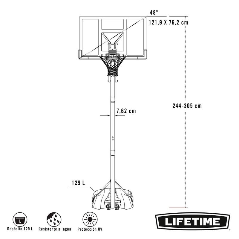 Tabela basquetebol super resistente LIFETIME altura regulável 244/305 cm uv100