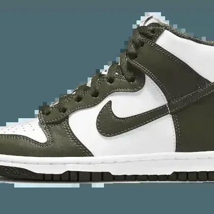 Unisex - Streetwear - Shoes - High-top, Polo-style Dunk High - White/Cargo Khaki
