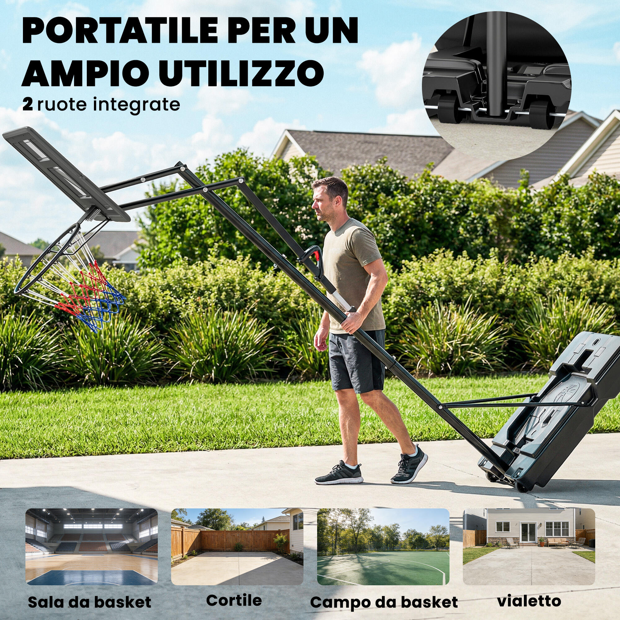 SPORTNOW Canestro da Basket Regolabile con Ruote, 2.35-3.05m, Nero 6/8