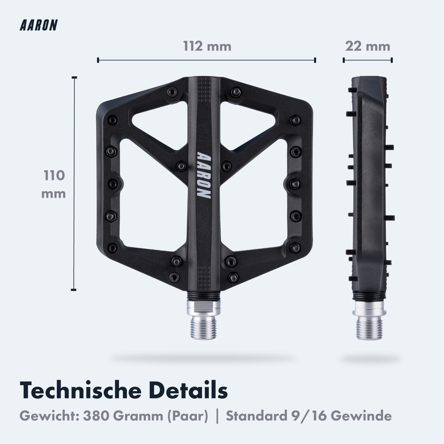 Dirt 2.0 MTB Pedale, Nylon, große Plattform, 9 Pins pro Seite - Schwarz 6/6