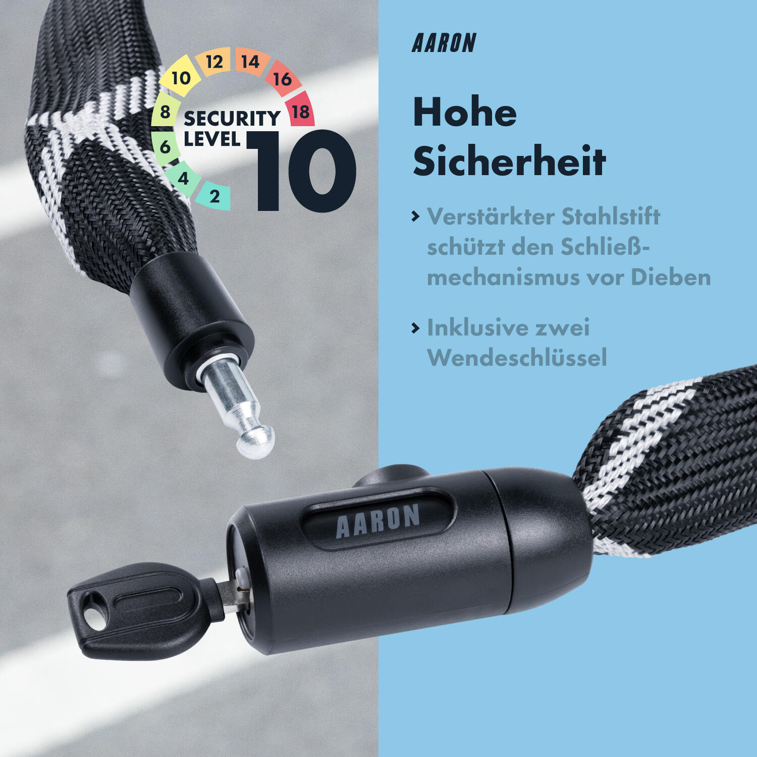 Cobra Kettenschloss 105 cm, mit 2 Schlüsseln, reflektierende Hülle 4/7