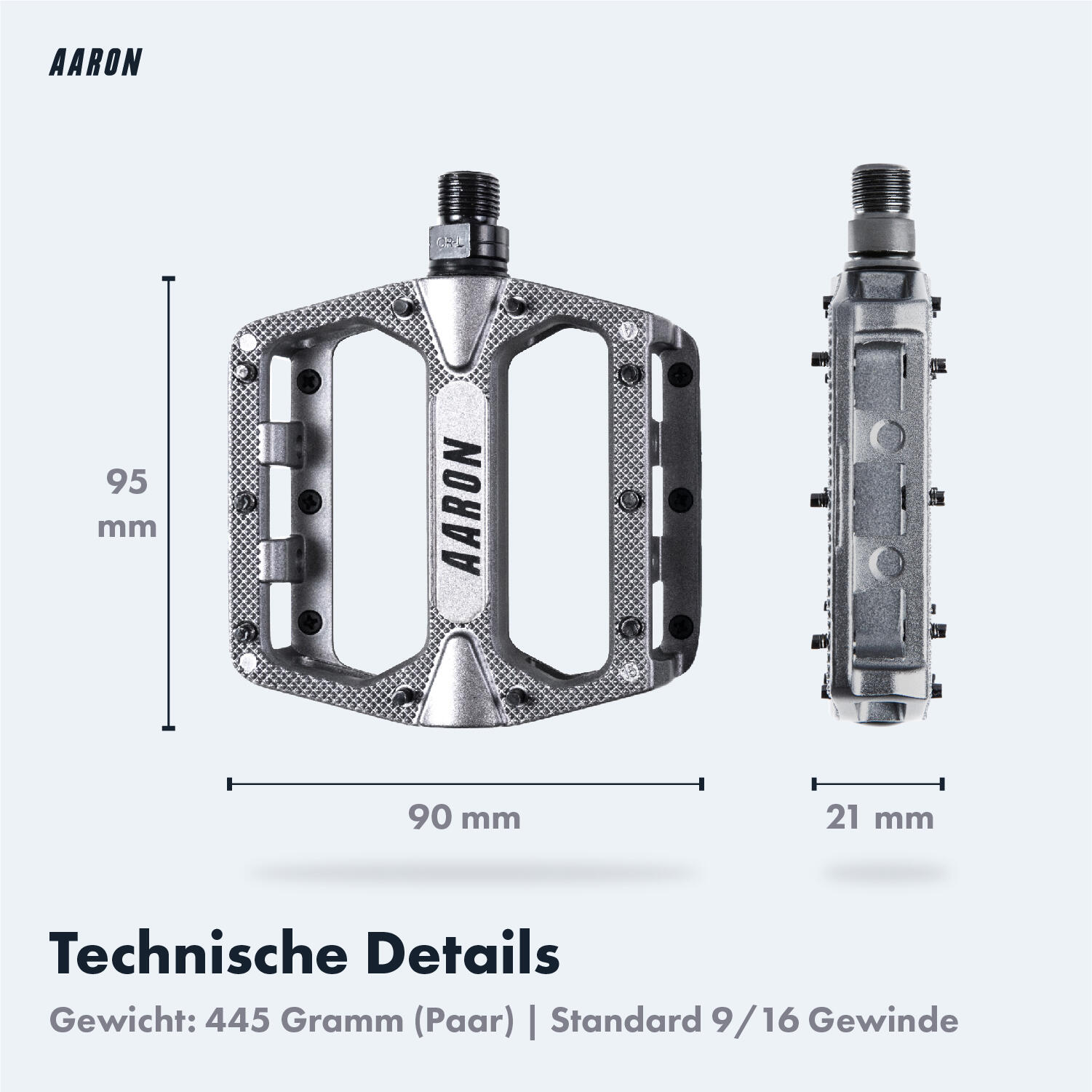 Rock MTB Pedale Aluminium, CroMo-Achse, 10 Pins - Grau 5/7
