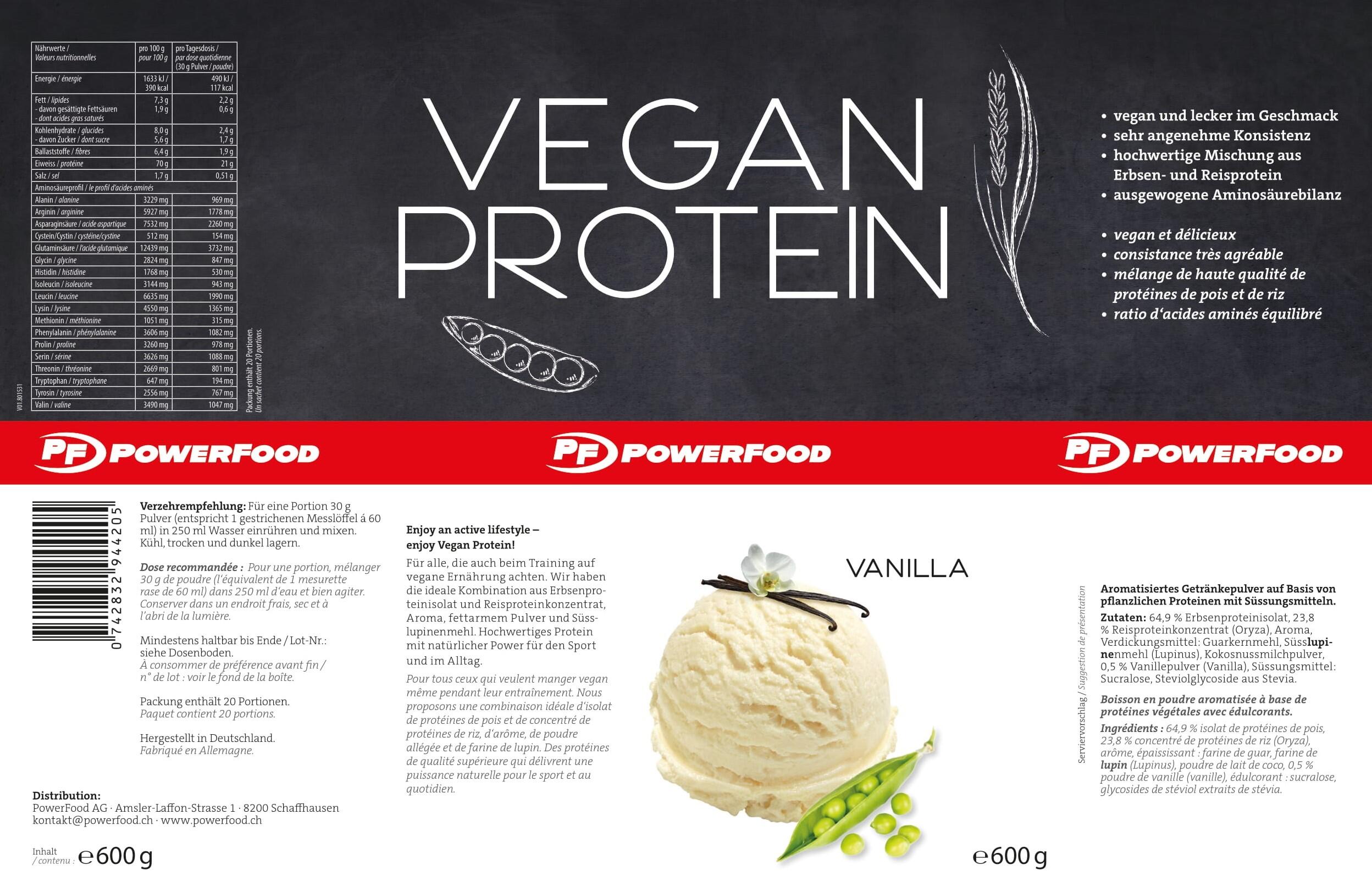 PowerFood Vegan Protein (600g Dose) - Vanilla 2/3