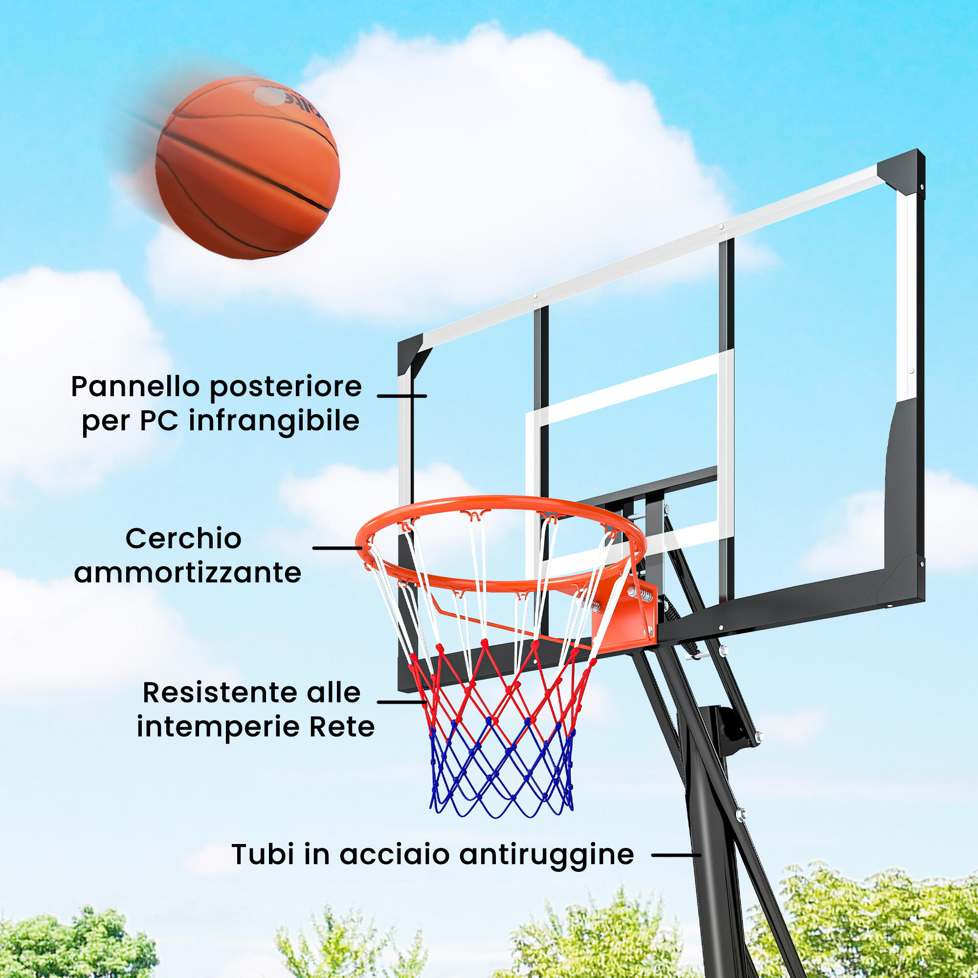 SPORTNOW Canestro da Basket Regolabile con Base Riempibile, 245-305 cm 7/8