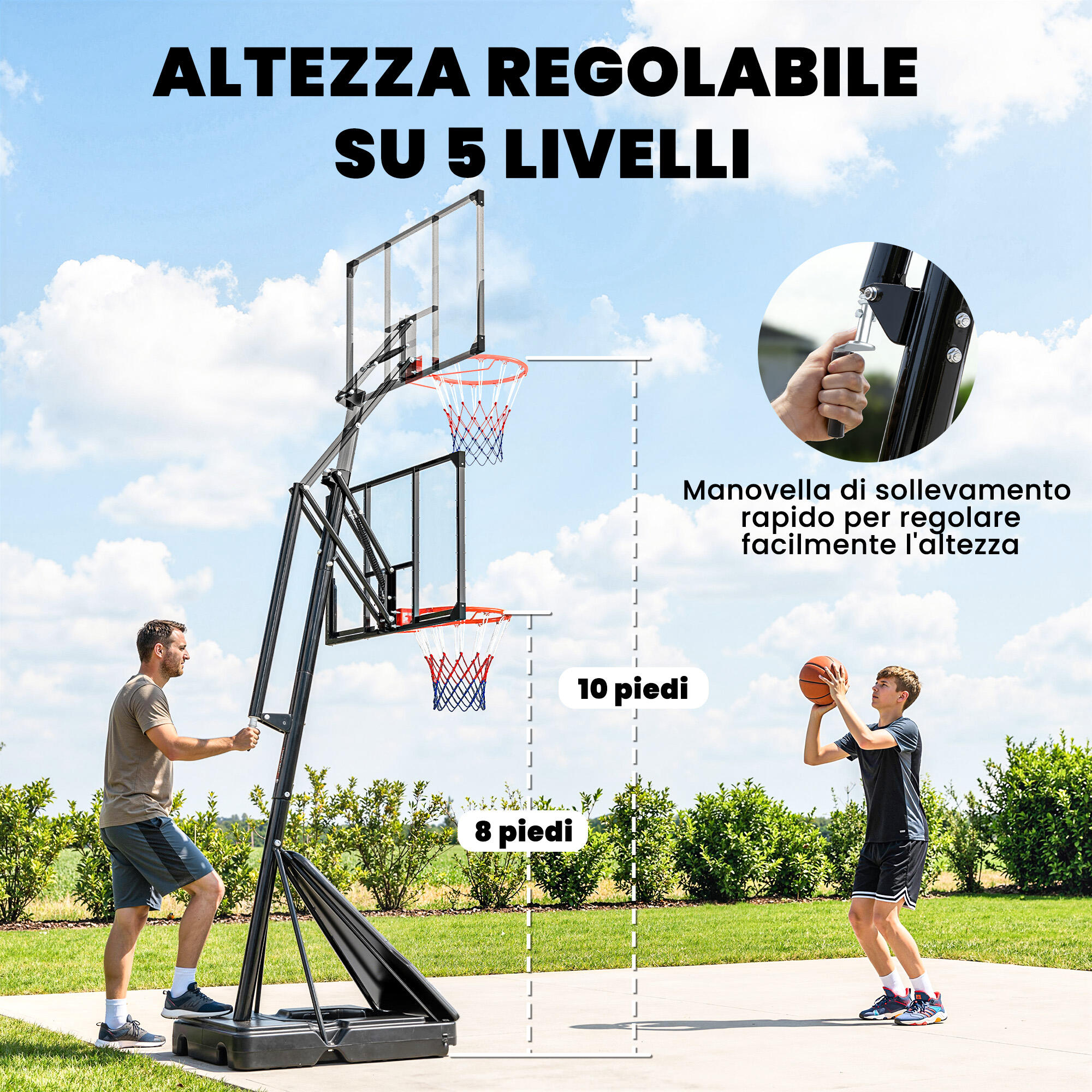 SPORTNOW Canestro da Basket Regolabile con Base Riempibile, 245-305 cm 4/8