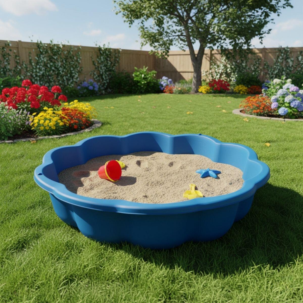 Kunststoff-Sandkasten Blume 76 cm - blau 3/6